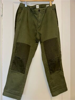 GAP Olive Green Patch-Knee Ankle Chinos